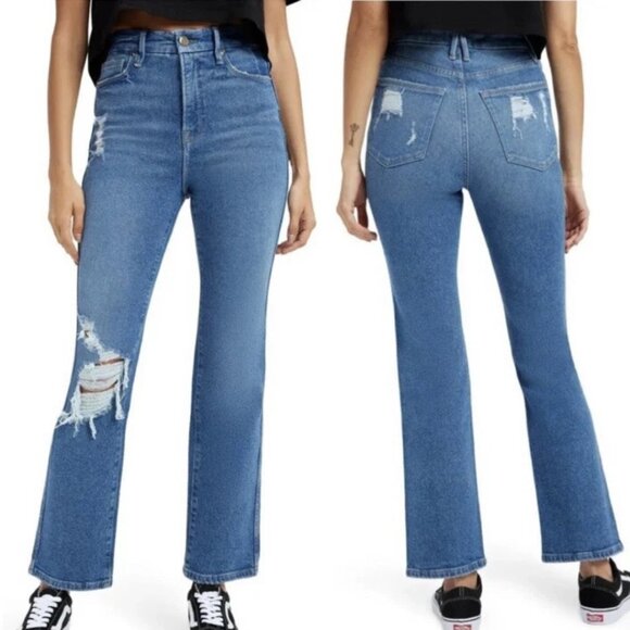 NWT Good American Women's Good Curve Straight Jeans High Waist Distressed - Picture 1 of 9